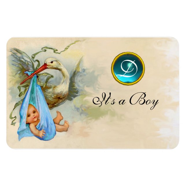 STORK POJKE SHOWER MONOGRAM MAGNET (Horisontell)