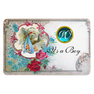 STORK POJKE SHOWER MONOGRAM,vit Magnet