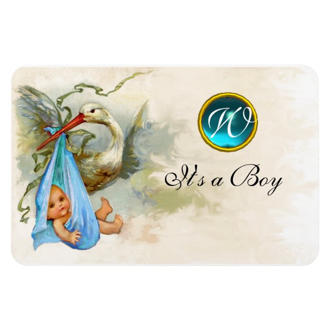 STORK POJKE SHOWER MONOGRAM,vit Magnet (Horisontell)