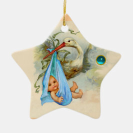 STORK POJKE SHOWER STAR MONOGRAM BLUE SAPPHIRE JULGRANSPRYDNAD KERAMIK