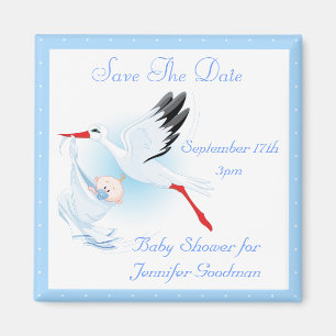 Stork- & pojkeblått sparar daterababy shower magnet