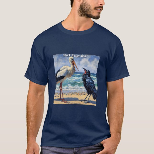 Stork Raven Mad – Beach Bird Banter T Shirt (Framsida)