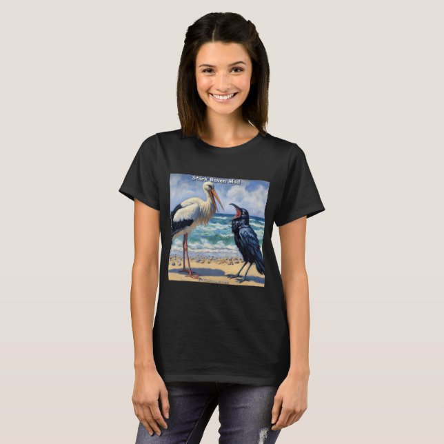 Stork Raven Mad – Beach Bird Banter T Shirt (Hel framsida)
