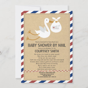 Stork Red Blue Baby Shower med e-post för Luft Mai Inbjudningar