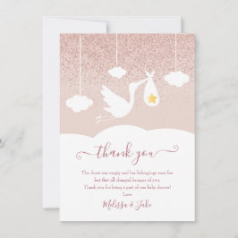 Stork Ro Guld Star Glitter Baby Shower Dikt Tack Kort