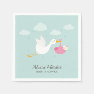 Stork Rosa Bundle Girl Baby Shower Pappersservett