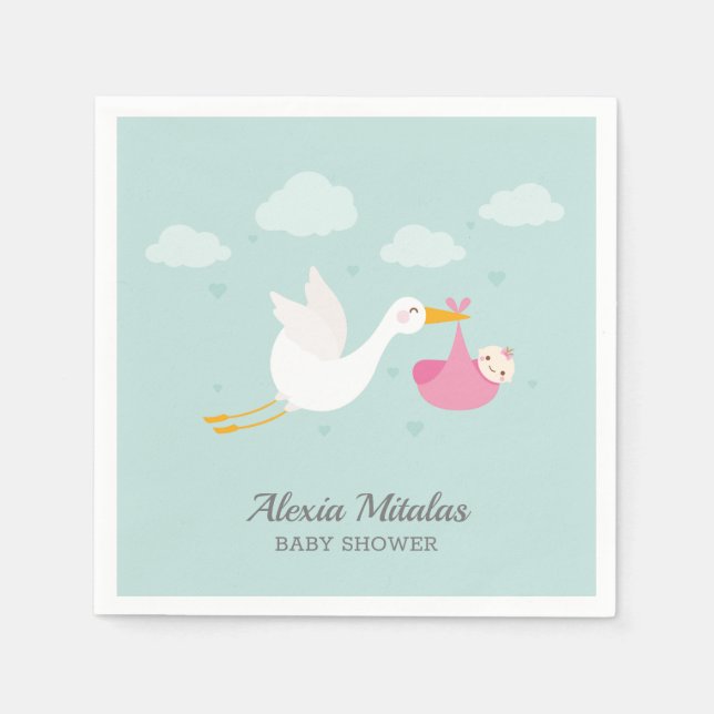 Stork Rosa Bundle Girl Baby Shower Pappersservett (Framsidan)