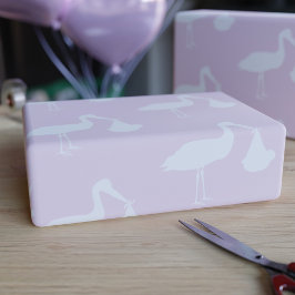 Stork Rosa Flicka Bebis Shower Presentpapper
