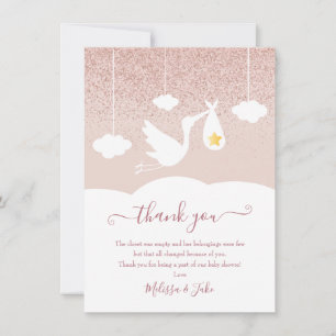 Stork Rose Gold Star Glitter Bebis Badrumsdikt Tack Kort