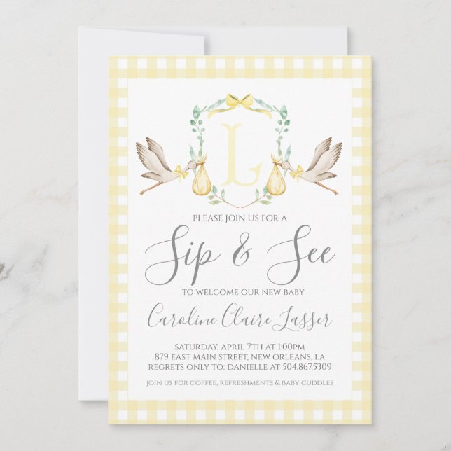 Stork Sip och See Baby Shower-inbjudan Inbjudningar (Framsida)