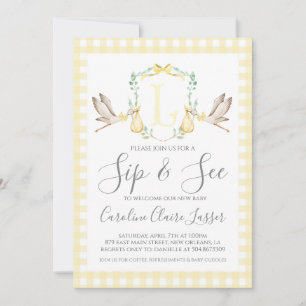 Stork Sip och See Baby Shower-inbjudan Inbjudningar