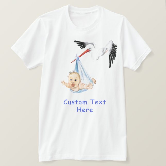 Stork som bär Baby lustigt - lägg till text / Namn T Shirt (Design framsida)