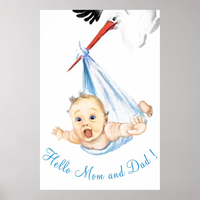 Stork som bär bebis Affischmålning  Poster (Framsidan)
