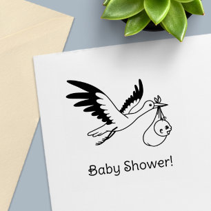 Stork som bär bebis Baby Shower Självfärgande Stämpel