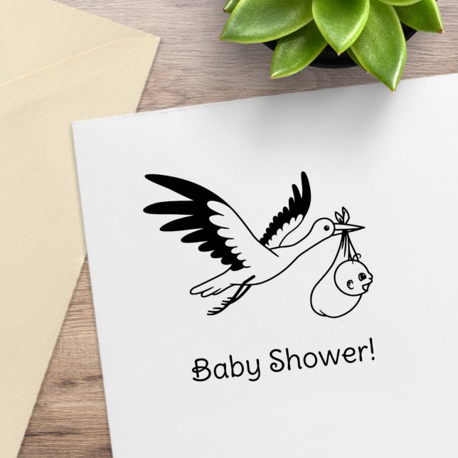 Stork som bär bebis Baby Shower Stämpel (Skapare uppladdad)