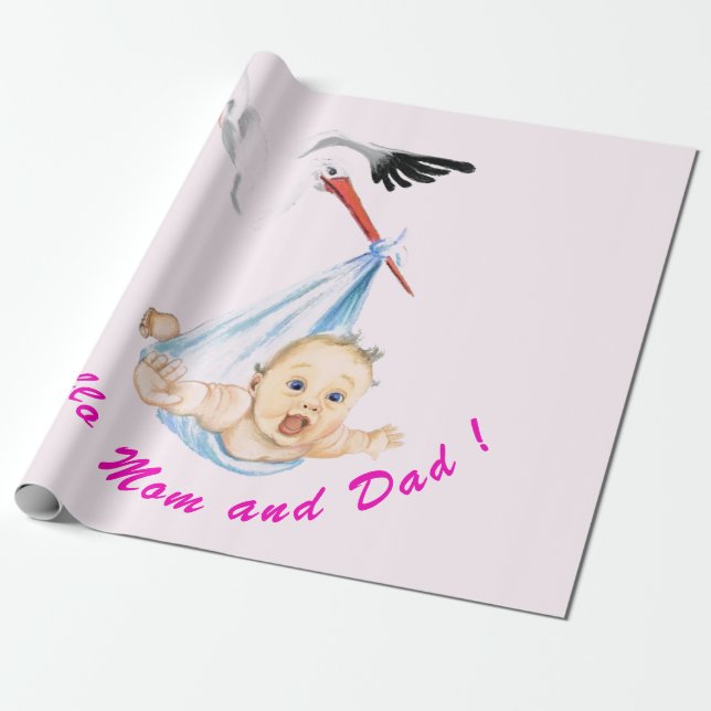 Stork som bär bebis Duschtpapper Present Presentpapper (Utrullad)