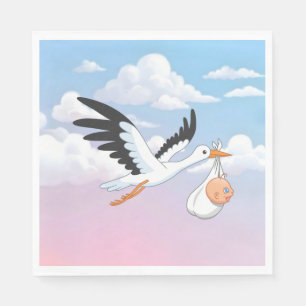 Stork som bär en baby Molnig himmel Pappersservett