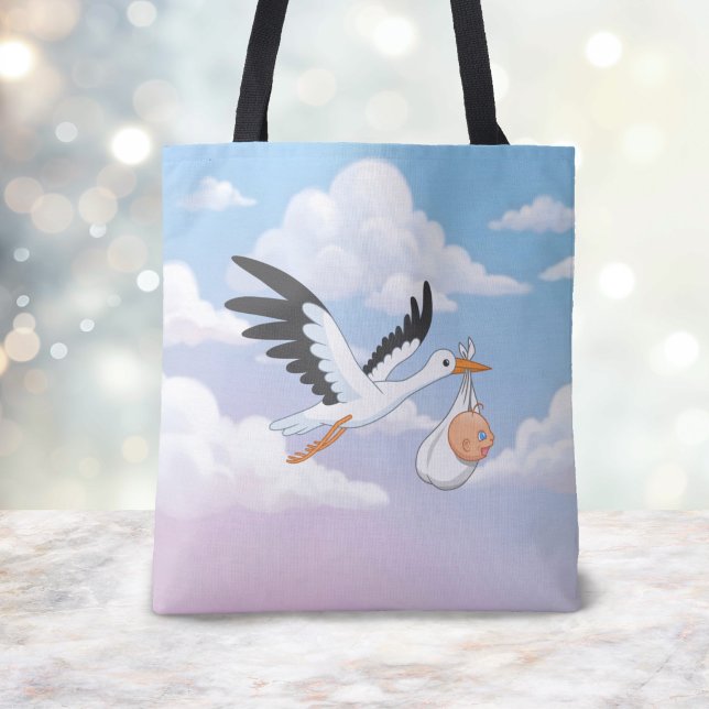 Stork som bär en bebis Molnig himmel Tygkasse (Skapare uppladdad)