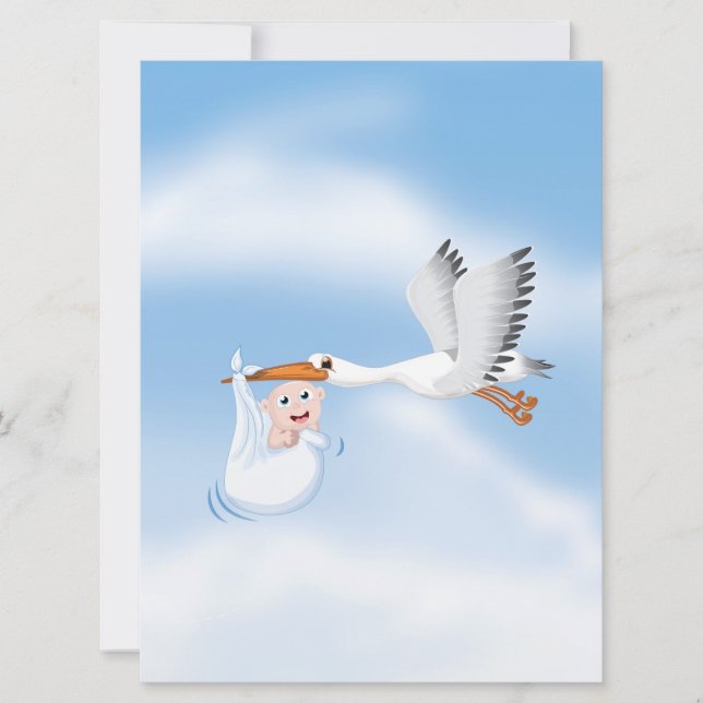 Stork som bär nyfödd bebis inbjudningar (Framsida)