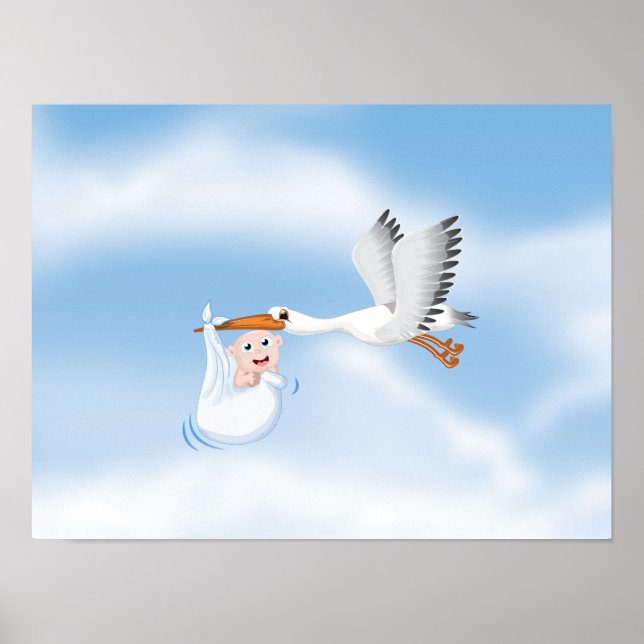 Stork som bär nyfödd bebis poster (Framsidan)