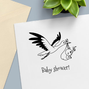 Stork som bär på bebispaket Babyshower Självfärgande Stämpel