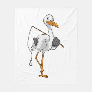Stork som Fisher med fisketräd Fleecefilt