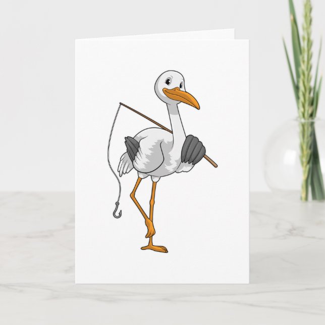 Stork som Fisher med fisketräd Kort (Framsida)