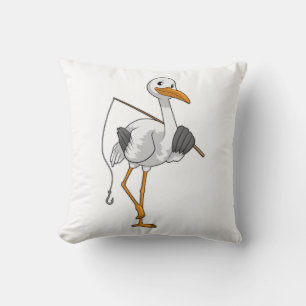 Stork som Fisher med fisketräd Kudde