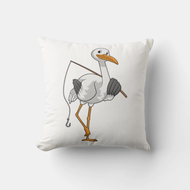 Stork som Fisher med fisketräd Kudde (Framsida)