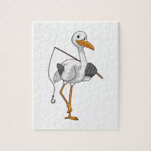 Stork som Fisher med fisketräd Pussel