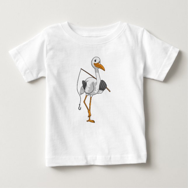 Stork som Fisher med fisketräd T Shirt (Framsida)