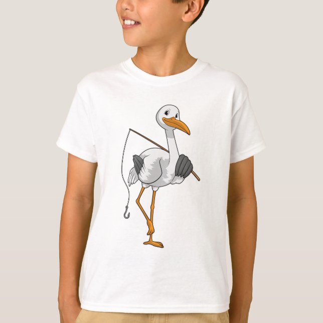 Stork som Fisher med fisketräd T Shirt (Framsida)
