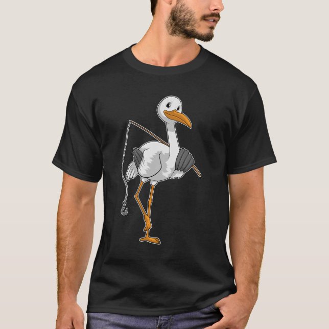 Stork som Fisher med fisketräd T Shirt (Framsida)