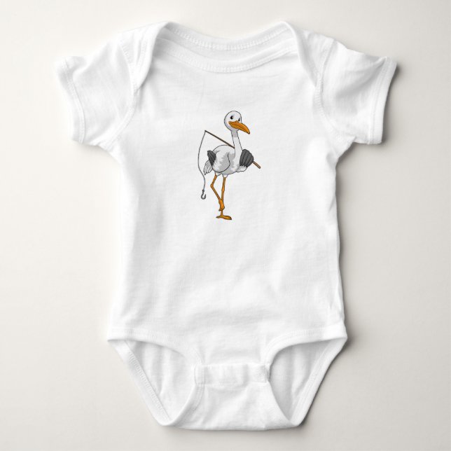 Stork som Fisher med fisketräd T Shirt (Framsida)