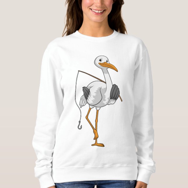 Stork som Fisher med fisketräd T Shirt (Framsida)