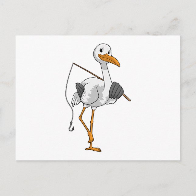 Stork som fiskare med fiskespö vykort (Framsida)