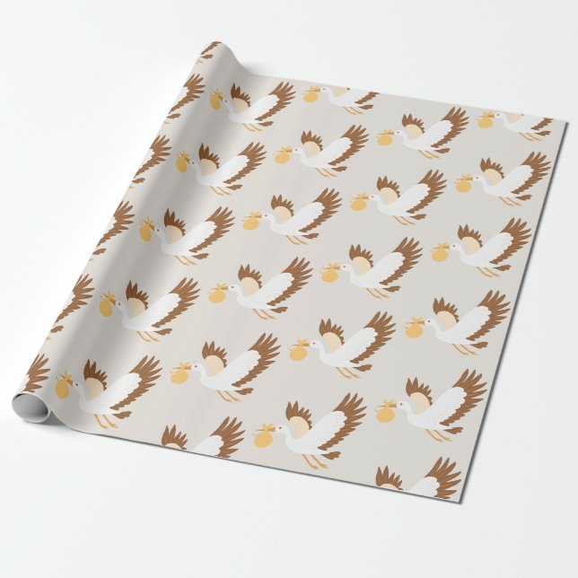 Stork som flyger en baby Baby Shower Presentpapper (Utrullad)
