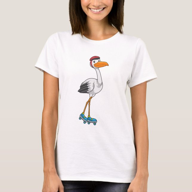 Stork som infogad skater med rullskridskor t shirt (Framsida)