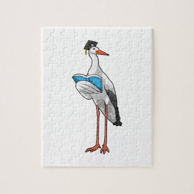 Stork som lärare med Bok Pussel (Vertikal)