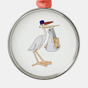 Stork som levererar en baby julgransprydnad metall