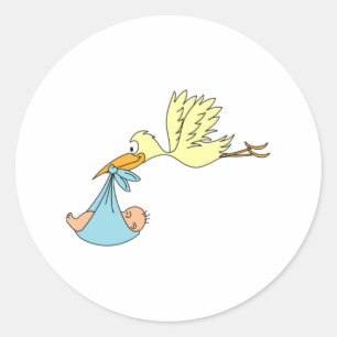 Stork som levererar en baby runt klistermärke