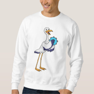 Stork som musiker med tamburin lång ärmad tröja