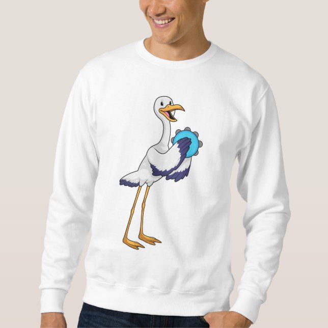 Stork som musiker med tamburin lång ärmad tröja (Framsida)