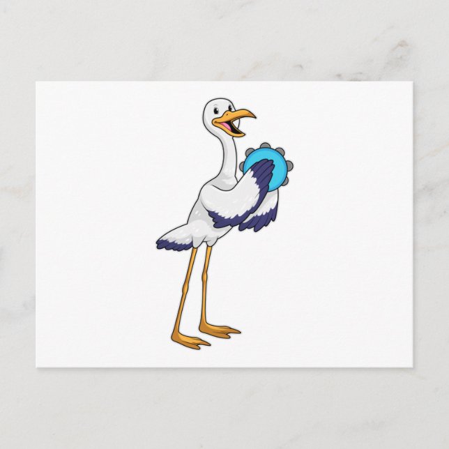 Stork som musiker med tamburin vykort (Framsida)