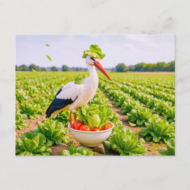 Stork som står tafatt i salladsland helg vykort (Framsida)