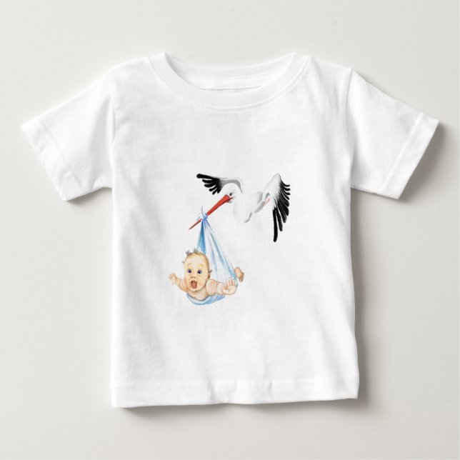 Stork som transporterar Baby Funny Baby T-Shirt (Framsida)