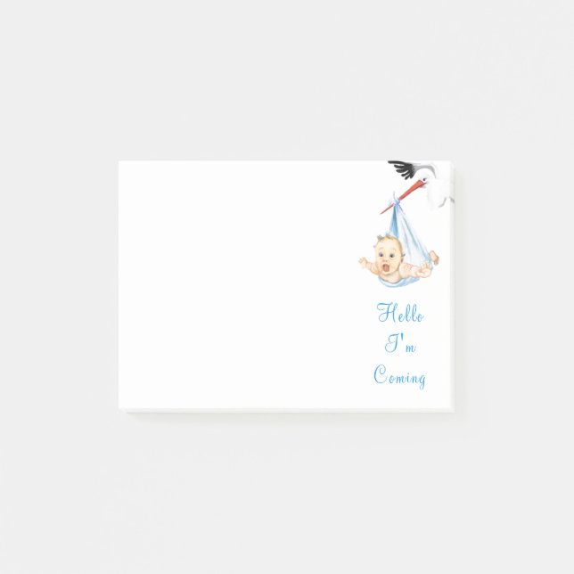 Stork som transporterar Baby - Hej - Lägg till tex Post-it Block (Framsida)