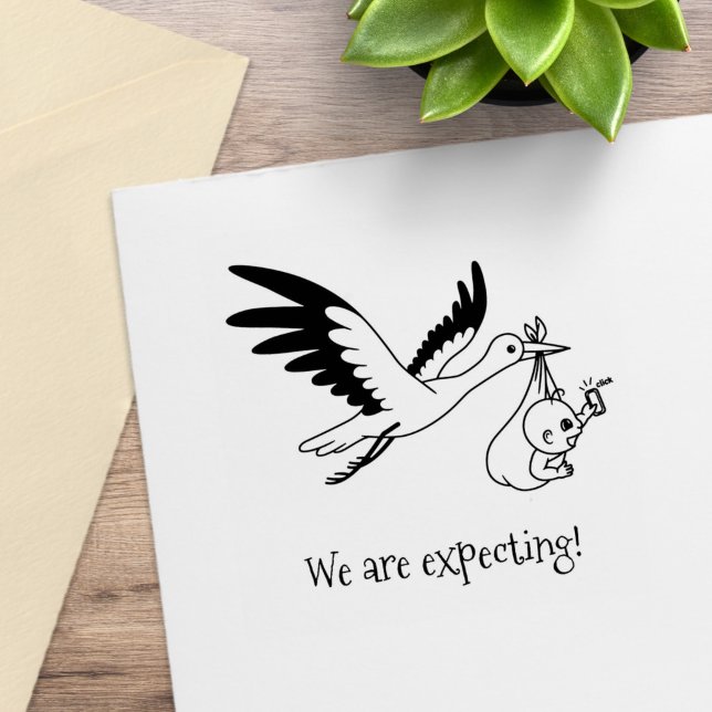 Stork som transporterar Baby-paket Förväntad Gravi Stämpel (Skapare uppladdad)