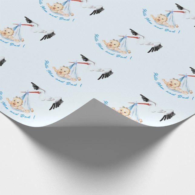 Stork som transporterar babyskor Funny Wrapping Pa Presentpapper (Hörn)
