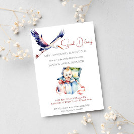 Stork speciell leverans, roligt babydusch inbjudningar